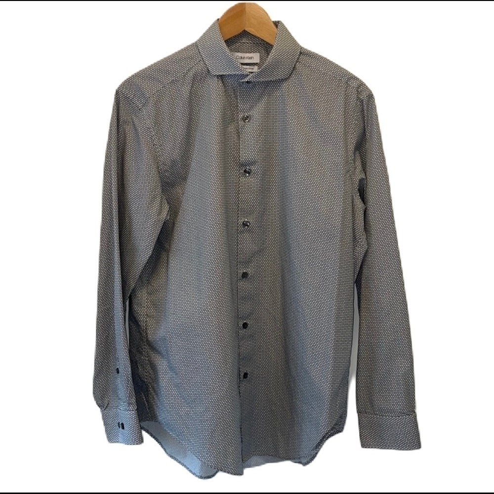 2/$40 SzL16 32/33 Calvin Klein Slim fit dress shirt white base/black square NWOT